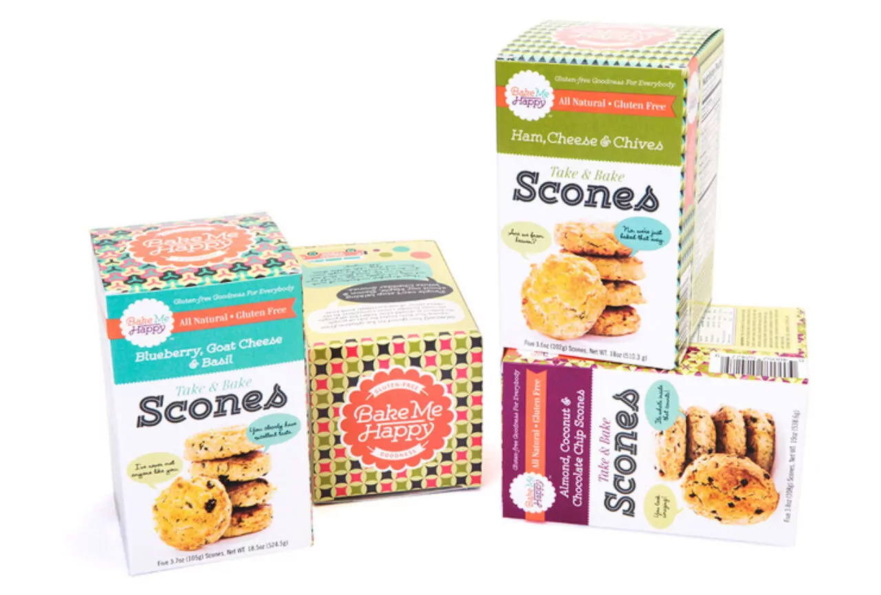 Baked goods in boxes with custom labels