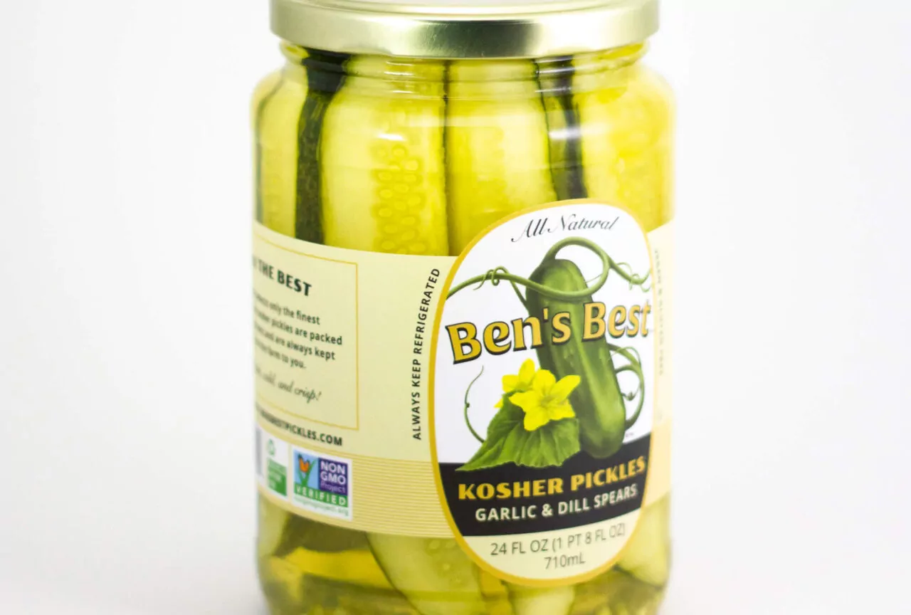 Pickles in a jar with custom labels