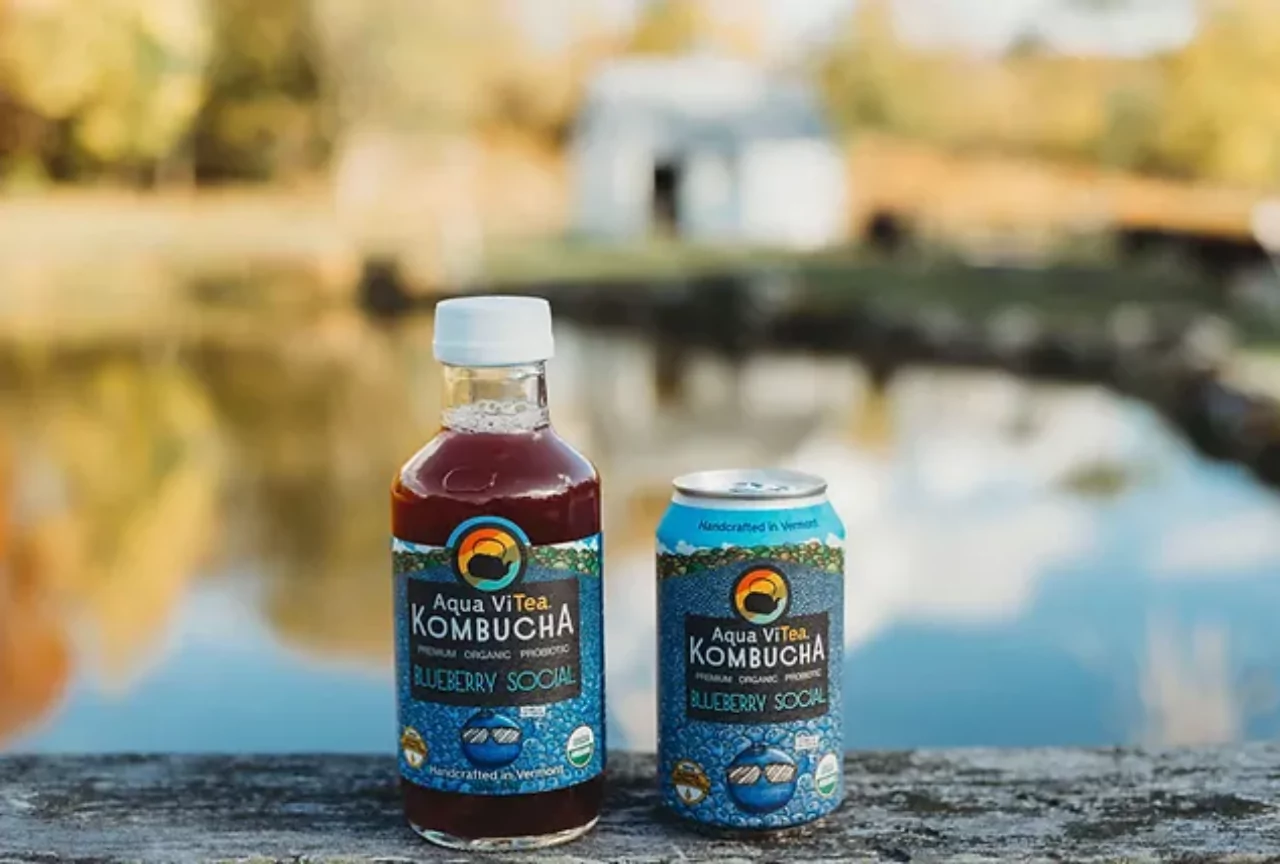 Kombucha glass bottle and in can with custom labels