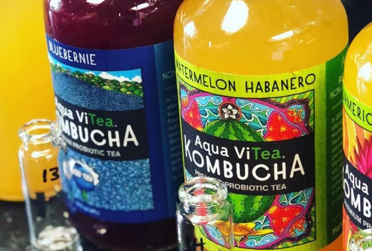 Kombucha glass bottles with custom labels