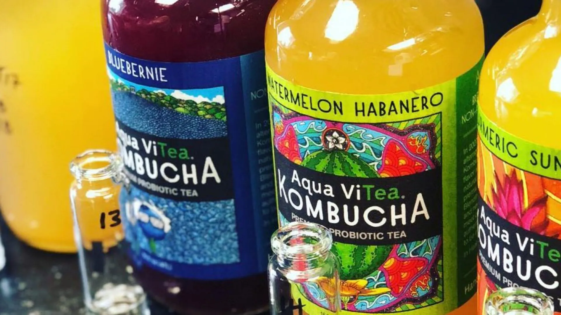 Kombucha glass bottles with custom labels