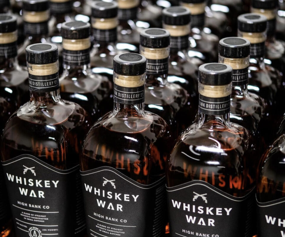 Whiskey bottles with labels