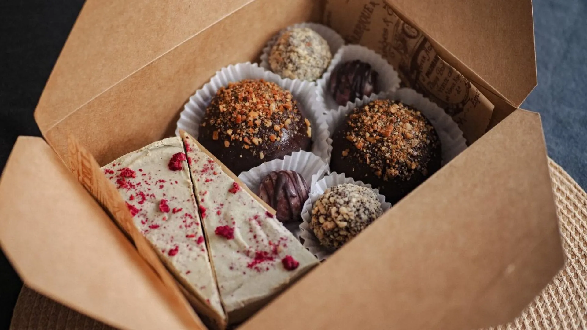 Cake and baked goods inside a box