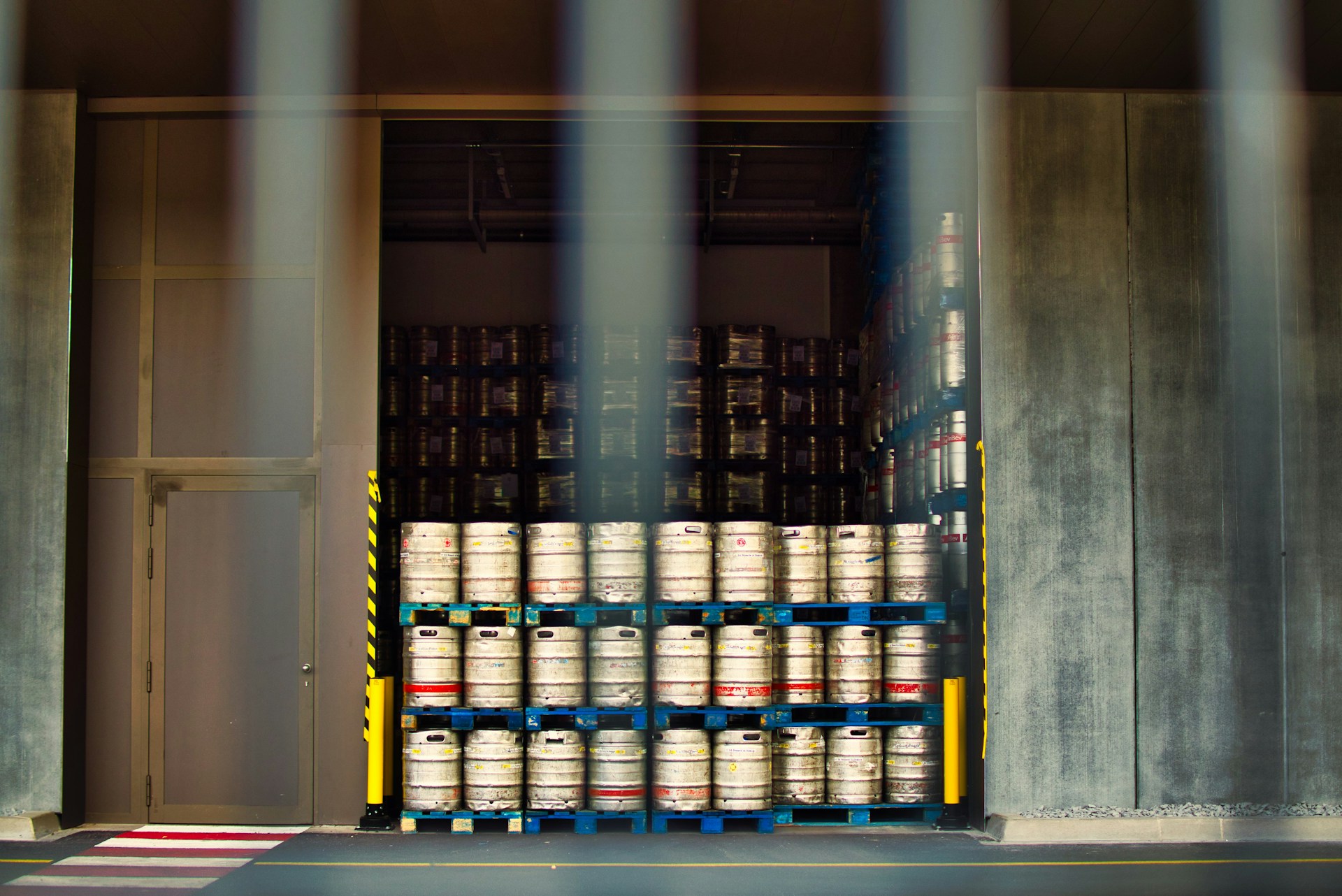 Beer kegs in a warehouse